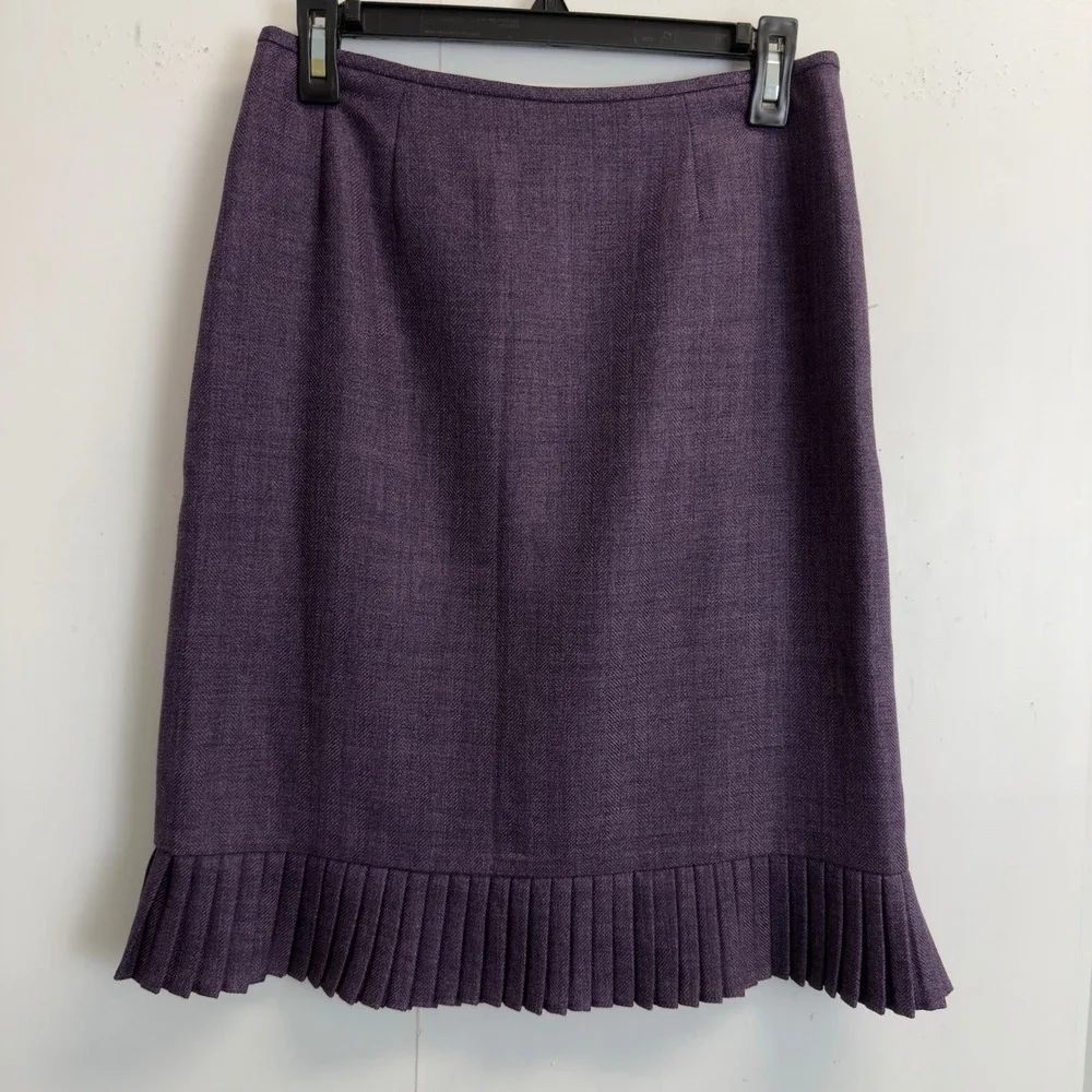 Le Suit Essentials Purple Herringbone Skirt Suit Set Pleated Hem Womens 6P